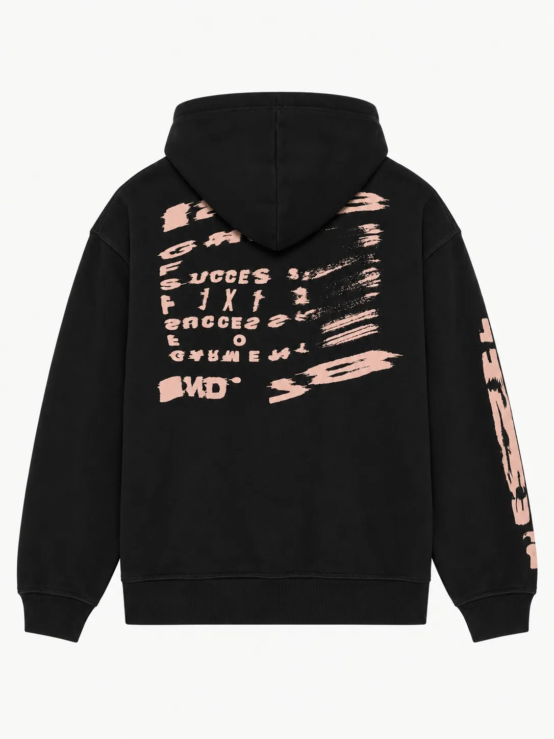 Hoodie Diesel negro, vista de espalda de la prenda sola con el estampado Successful Living en rosa