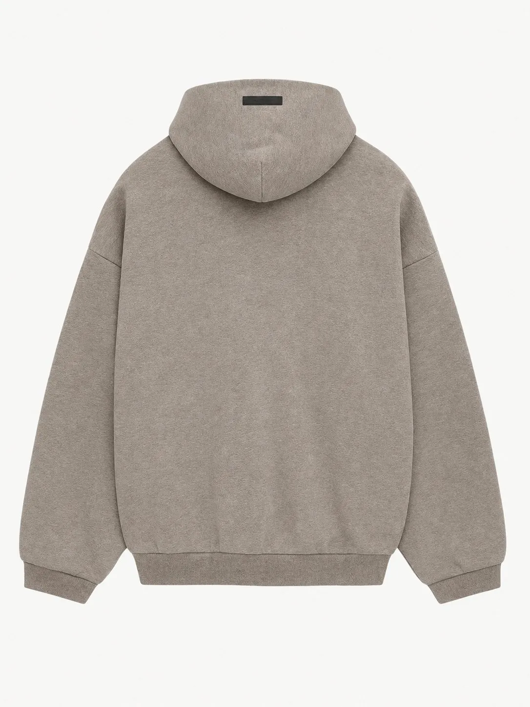 Hoodie Essentials gris jaspeado, vista de espalda, lisa y sin ningún logo