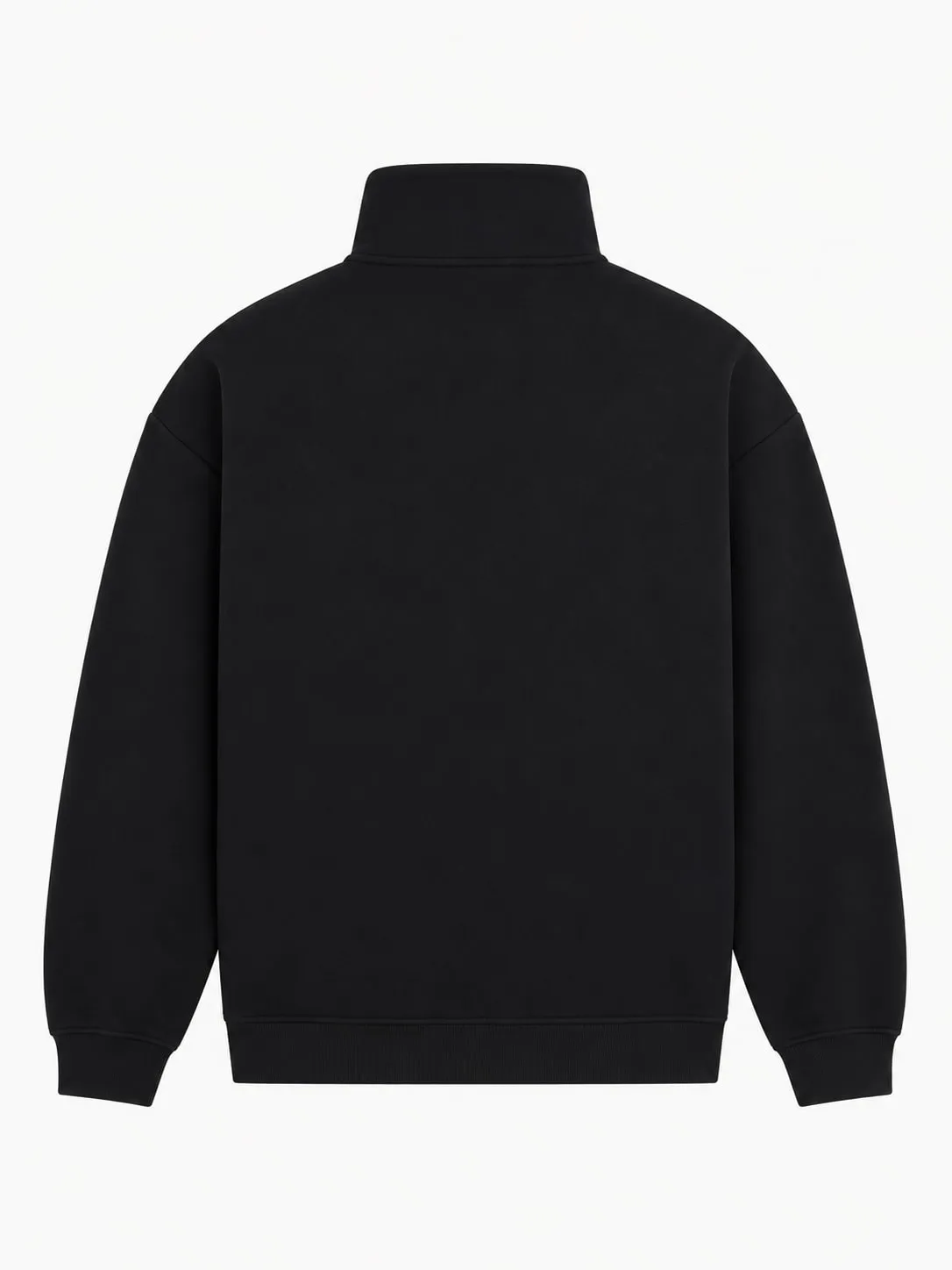 Buzo Karl Lagerfeld negro, vista de espalda de la prenda sola, lisa, con el cuello alto y los puños acanalados